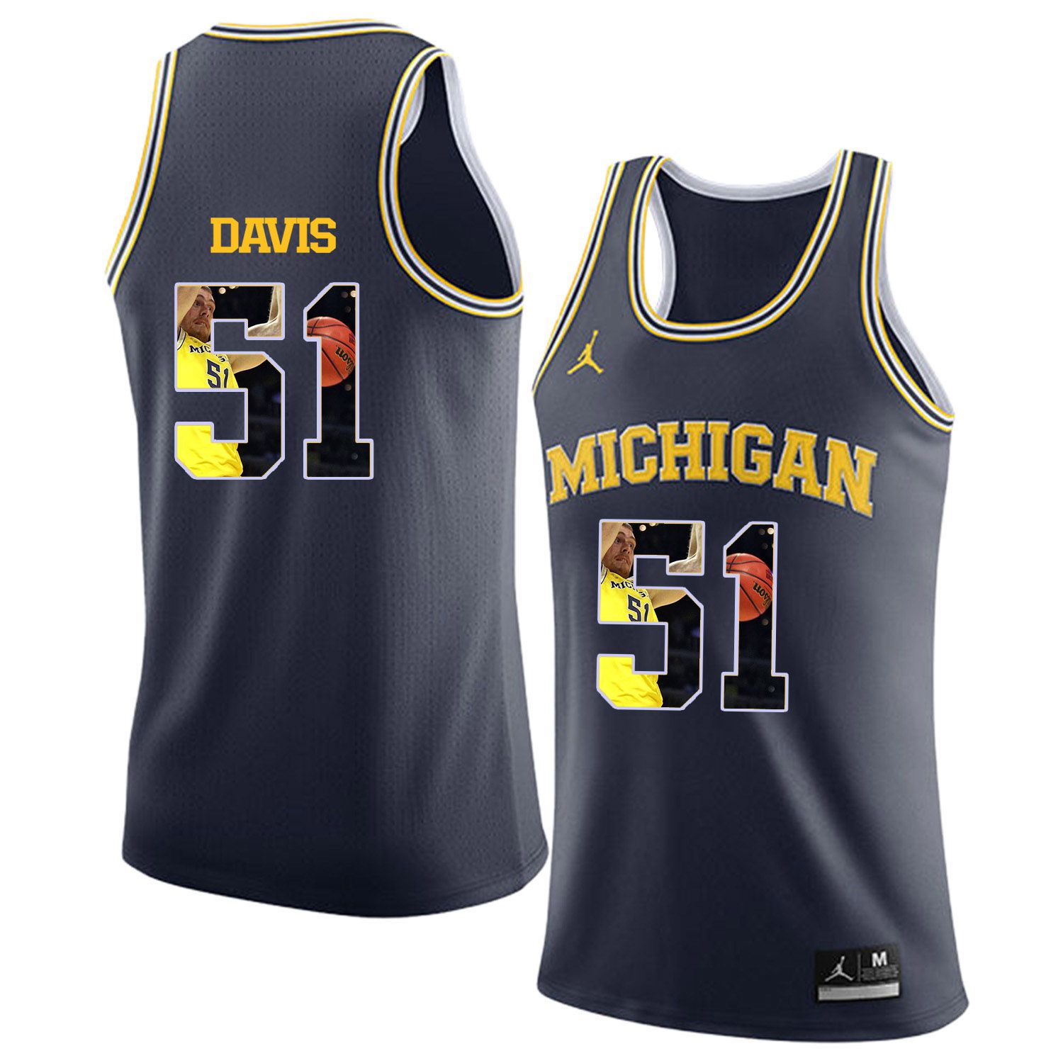 Men Jordan University of Michigan Basketball Navy #51 Davis Fashion Edition Customized NCAA Jerseys